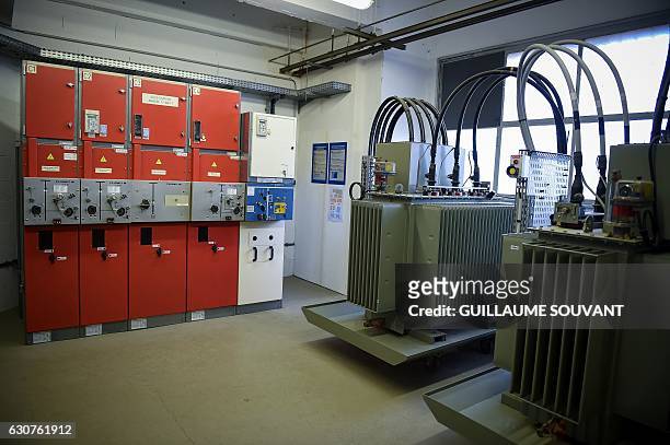Picture taken on December 23, 2016 shows the inside of the TDF radiobroadcaster building in Allouis near Vierzon, central France, after France Inter...