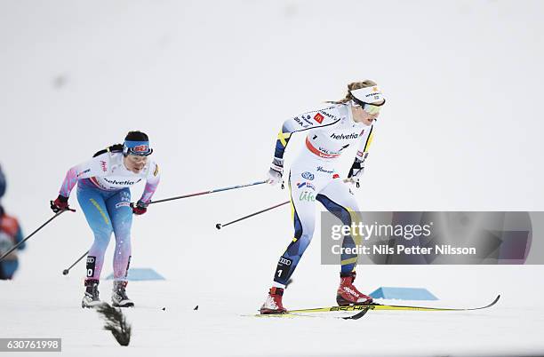 Stina Nilsson of Sweden competes during the women's 5 km C mass start race on January 1, 2017 in Val Mustair, Switzerland.