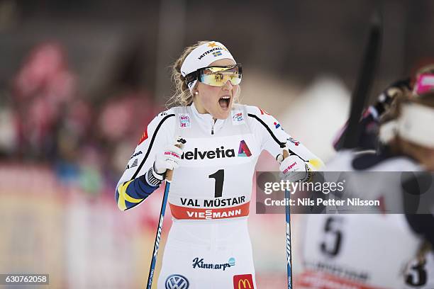 Stina Nilsson of Sweden during the women's 5 km C mass start race on January 1, 2017 in Val Mustair, Switzerland.