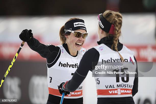 Laurien van der Graaff of Switzerland during the women's 5 km C mass start race on January 1, 2017 in Val Mustair, Switzerland.