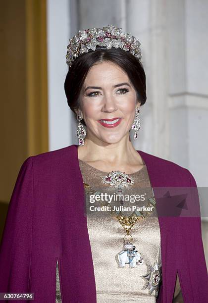 Crown Princess Mary of Denmark arrives at the Traditional New Year's Banquet hosted by Queen Margrethe of Denmark, at, Amalienborg Palace, on January...