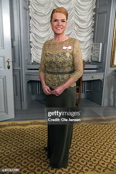 Minmister for Integration Inger Stojberg arrives to Queen Margrethe of Denmark's New Year's reception at Amalienborg on January 1, 2017 in...