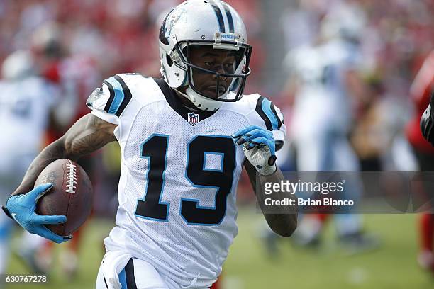 Wide receiver Ted Ginn of the Carolina Panthers runs the ball during the second quarter of an NFL game against the Tampa Bay Buccaneers on January 1,...