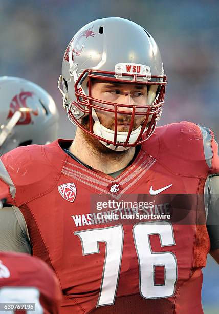 Washington State Cougars offensive lineman Cody O'Connell on the field during a break in the action of the first quarter against the Minnesota Golden...