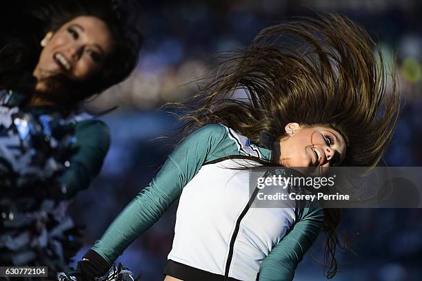 Philadelphia Eagles cheerleader performs during the fourth quarter against the Dallas Cowboys at Lincoln Financial Field on January 1, 2017 in...