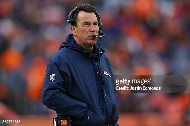 Head coach Gary Kubiak of the Denver Broncos in the third quarter of the game against the Oakland Raiders at Sports Authority Field at Mile High on...