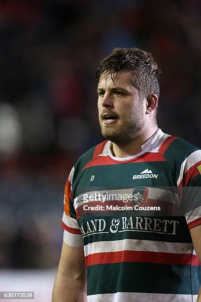 Ed Slater of Leicester Tigers looks on during the Aviva Premiership match between Leicester Tigers and Saracens at Welford Road on January 1, 2017 in...