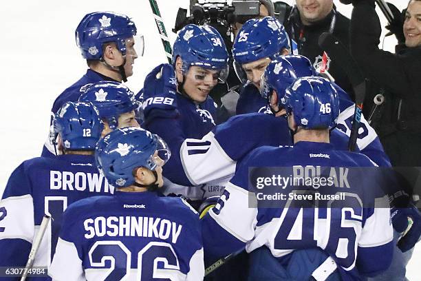 The Leafs engulf Auston Matthews who scored the winning overtime goal as the Toronto Maple Leafs beat the Detroit Red Wings 5-4 in overtime the...