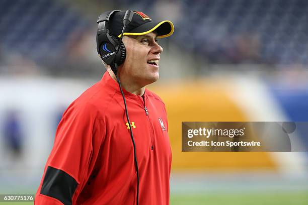 Maryland Terrapins head coach DJ Durkin looks on during Quick Lane Bowl game action between the Boston College Eagles and the Maryland Terrapins on...