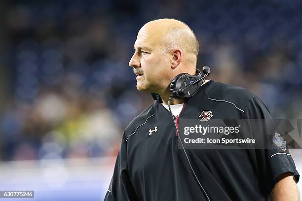 Boston College Eagles head coach Steve Addazio looks on during Quick Lane Bowl game action between the Boston College Eagles and the Maryland...