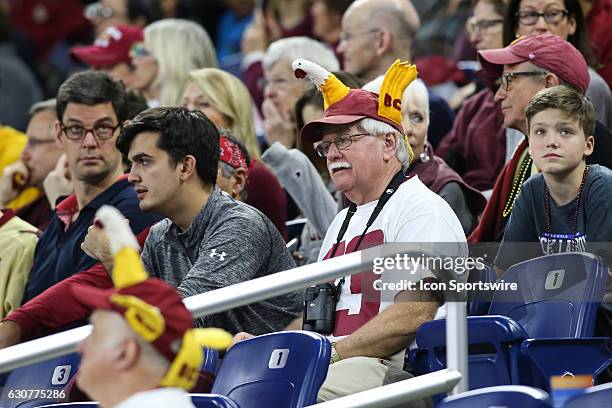 Boston College fan watches the game during Quick Lane Bowl game action between the Boston College Eagles and the Maryland Terrapins on December 26 at...