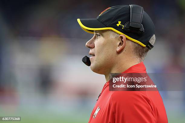 Maryland Terrapins head coach DJ Durkin looks on during Quick Lane Bowl game action between the Boston College Eagles and the Maryland Terrapins on...