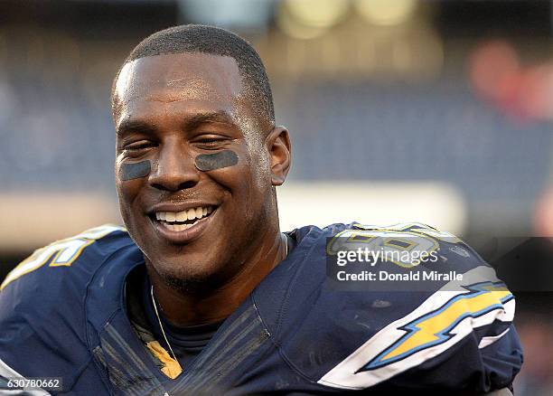 Antonio Gates of the San Diego Chargers smiles from the sidelines after scoring his 111 career touchdown, tying the All-Time NFL Tight-end Record...