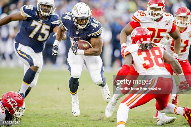 San Diego Chargers Running Back Andre Williams runs the ball during the NFL Football game between the Kansas City Chiefs and the San Diego Chargers...