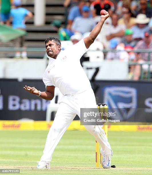 Rangana Herath of Sri Lanka during day 1 of the 2nd test between South Africa and Sri Lanka at PPC Newlands on January 02, 2107 in Cape Town, South...