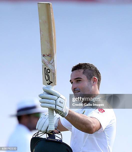 Dean Elgar of the Proteas celebrates his century during day 1 of the 2nd test between South Africa and Sri Lanka at PPC Newlands on January 02, 2107...