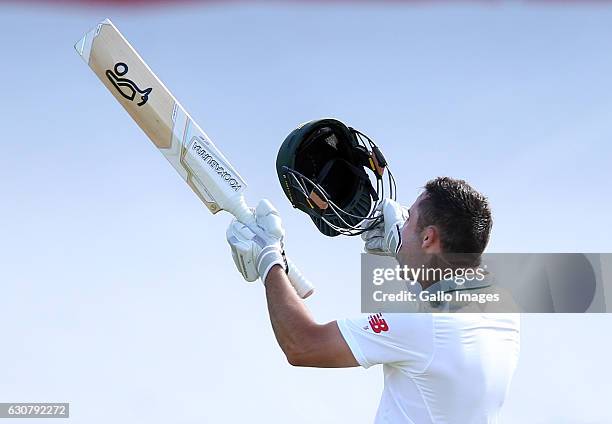 Dean Elgar of the Proteas celebrates his century during day 1 of the 2nd test between South Africa and Sri Lanka at PPC Newlands on January 02, 2107...