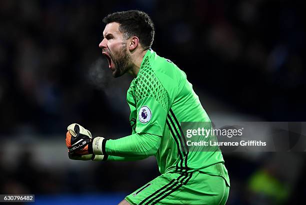 Ben Foster of West Bromwich Albion celebrates his sides third goal during the Premier League match between West Bromwich Albion and Hull City at The...