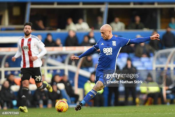 David Cotterill of Birmingham City attempts a shot on goal during the Sky Bet Championship match between Birmingham City and Brentford at St Andrews...