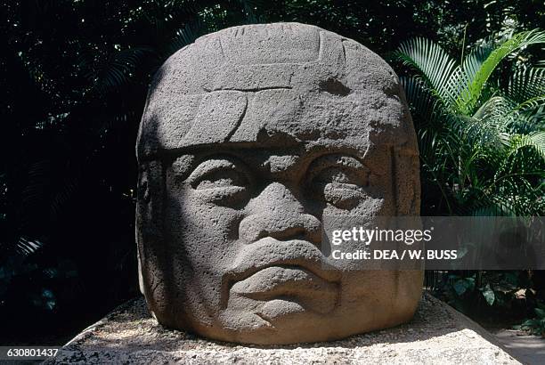 Colossal head, Monument 1, Villahermosa, Tabasco, Mexico. Olmec civilisation, 11th-5th century BC. Villahermosa, Parque-Museo La Venta