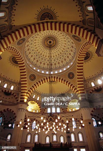 Interior of the Ertugroul Gazi mosque, Ashgabat, Turkmenistan, 20th century.
