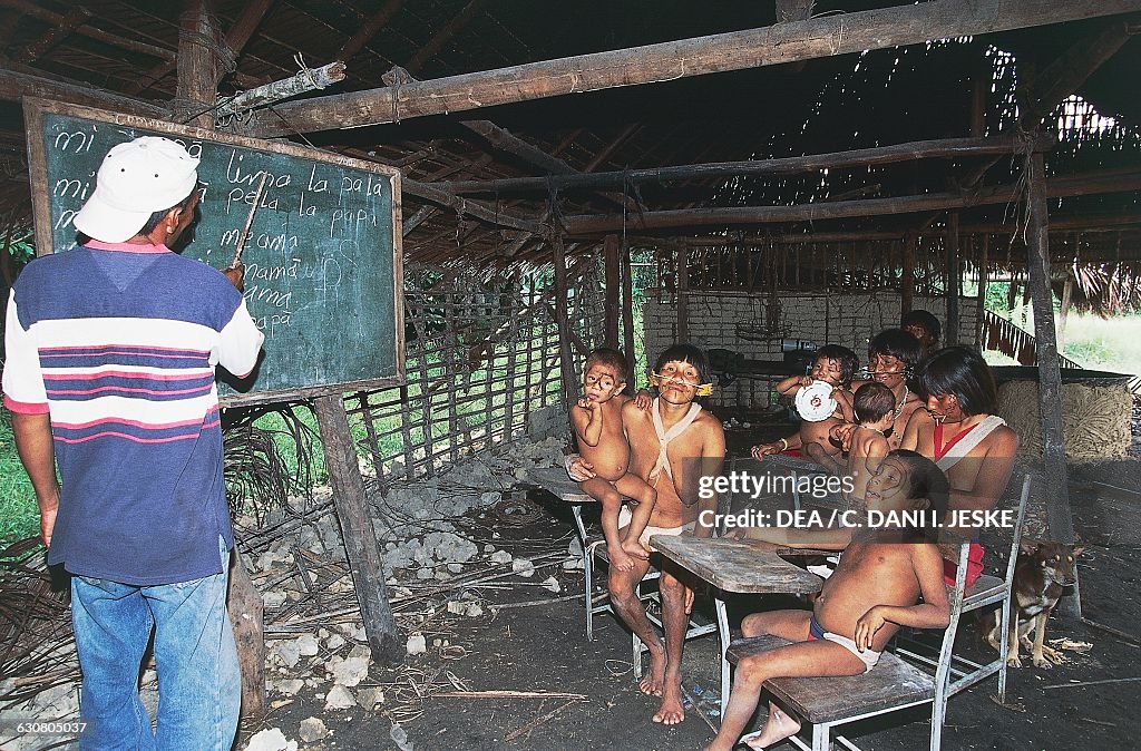 Teacher, group of Yanomami Indians, Guyana