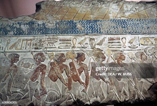 Relief of a military parade, 1347-1337 BC, Egypt. Egyptian civilisation, New Kingdom, Dynasty XVIII. Cairo, Egyptian Museum