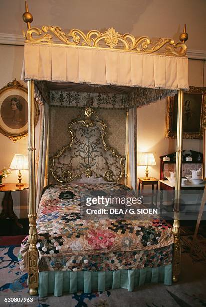 Bedroom of Elizabeth Bowes-Lyon , wife of King George VI and mother of Queen Elizabeth II, Glamis Castle, Angus, Scotland, United Kingdom.