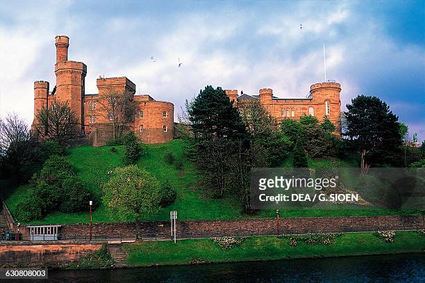 Inverness Castle on a cliff overlooking the River Ness, Highlands, Scotland. United Kingdom, 19th century.