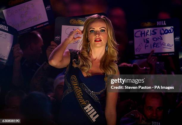 General view of oche girls during the walk on during day fifteen of the William Hill World Darts Championship at Alexandra Palace, London.