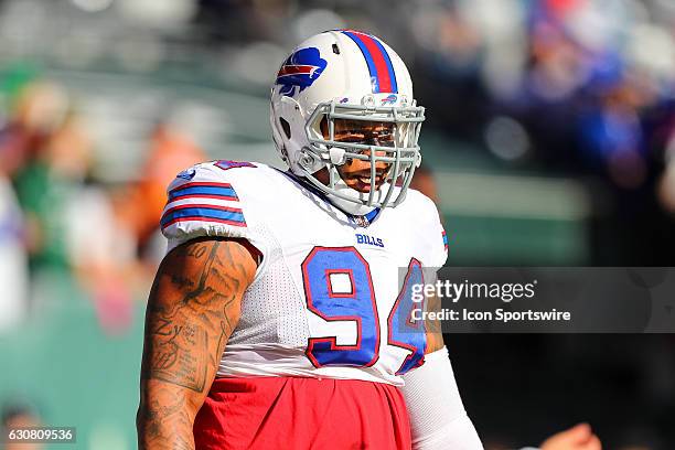 Buffalo Bills defensive tackle Jerel Worthy prior to the National Football League game between the New York Jets and the Buffalo Bills on January 01...