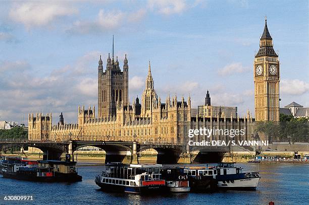 View of Westminster Palace from the River Thames, London, England, United Kingdom.