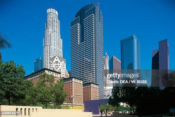 Pershing Square and skyscrapers of Downtown Los Angeles, administrative and financial district of the city, California, United States of America.