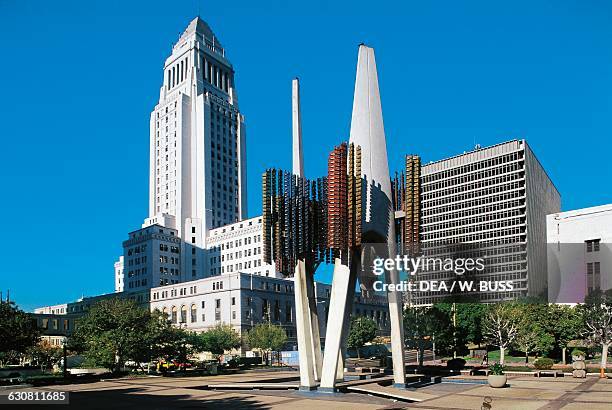 The City Hall left, Downtown Los Angeles, California. United States of America, 20th century.