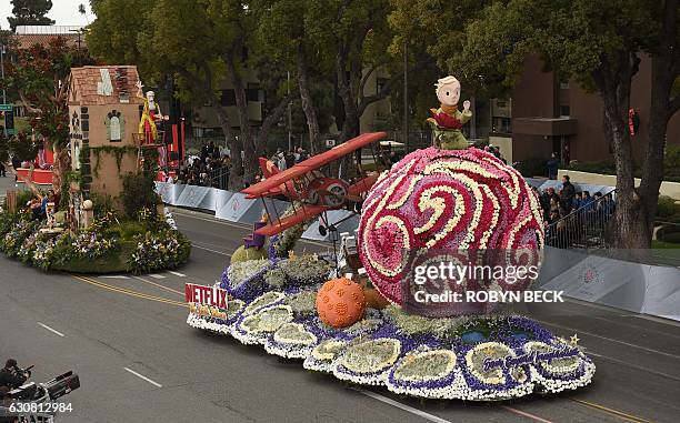 The Netflix float Soar Beyond Imagination portrays Antoine de Saint-Exupéry's The Little Prince, in the 128th Rose Parade in Pasadena, California,...