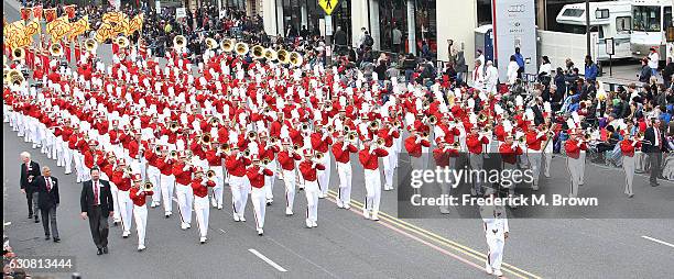 The Pasadena City College Tournament of Roses Honor Band on the parade route during the 128th Tournamnet of Roses Parade Presented by Honda on...