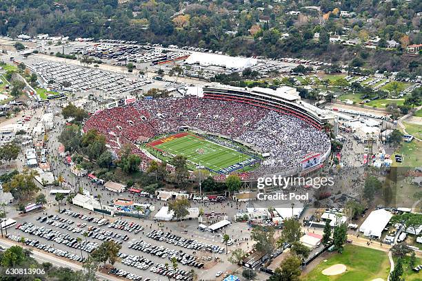 An aerial view of the 2017 Rose Bowl Game presented by Northwestern Mutual between the USC Trojans and the Penn State Nittany Lions at the Rose Bowl...