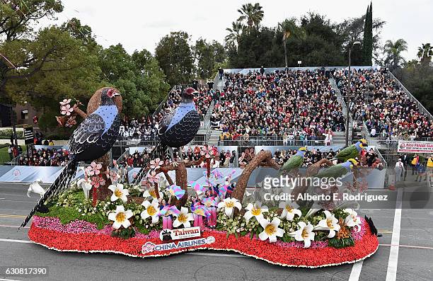 The China Airlines float participates in the 128th Tournament of Roses Parade Presented by Honda on January 2, 2017 in Pasadena, California.