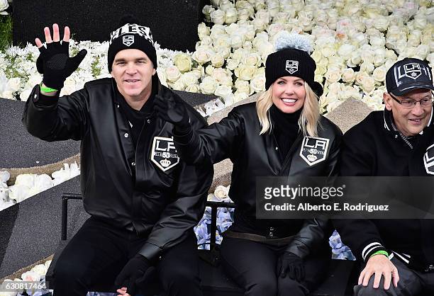 Former NHL player Luc Robitaille and wife, actress Stacy Toten participates in the 128th Tournament of Roses Parade Presented by Honda on January 2,...