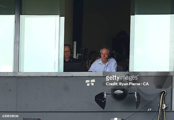 Radio commentator Jim Maxwell look on during day one of the Third Test match between Australia and Pakistan at Sydney Cricket Ground on January 3,...
