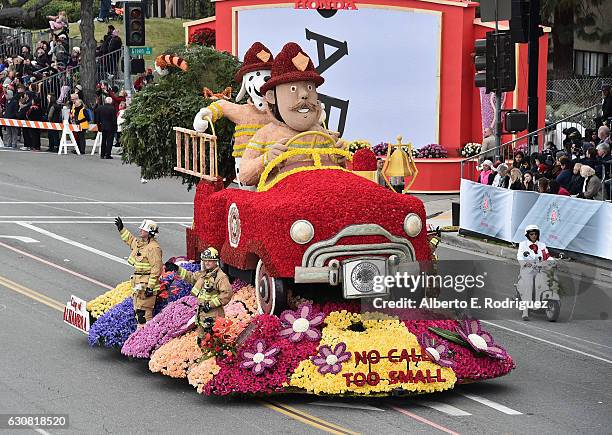 The city of Alhambra float participates in the 128th Tournament of Roses Parade Presented by Honda on January 2, 2017 in Pasadena, California.