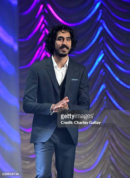 Actor Dev Patel speaks onstage at the 28th Annual Palm Springs International Film Festival Film Awards Gala at the Palm Springs Convention Center on...