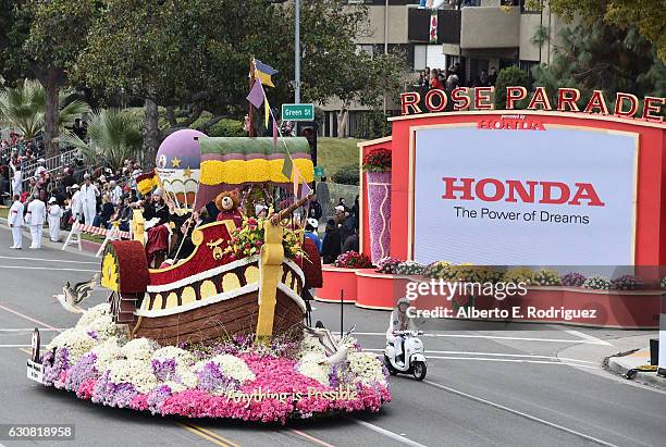 The Shriner's Hospitals float participates in the 128th Tournament of Roses Parade Presented by Honda on January 2, 2017 in Pasadena, California.