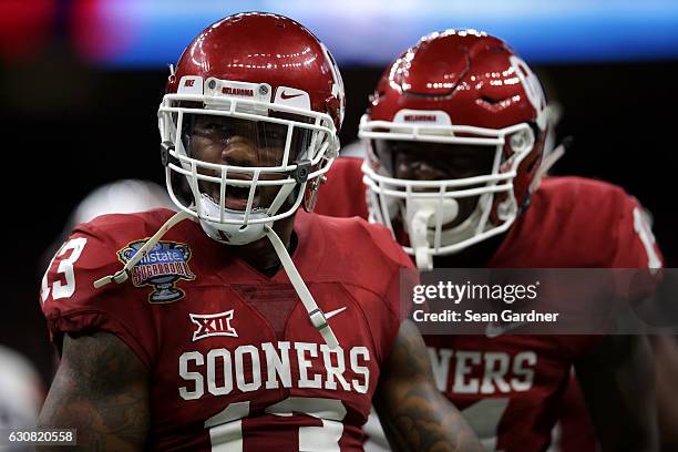 Ahmad Thomas of the Oklahoma Sooners reacts after a play against the Auburn Tigers during the Allstate Sugar Bowl at the Mercedes-Benz Superdome on...