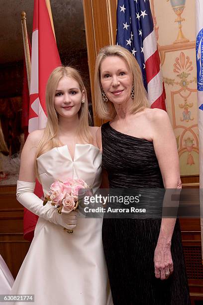 Camila Mendoza Echavarria and Anne Eisenhower attend 62nd International Debutante Ball at The Pierre Hotel on December 29, 2016 in New York City.