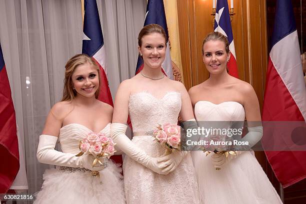 AnnaRiley Crenshaw, Claire Chlebowski and Elisabeth Anne Carl attend 62nd International Debutante Ball at The Pierre Hotel on December 29, 2016 in...