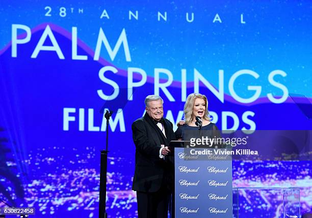 Harold Matzner, Palm Springs International Film Festival Chairman and host Mary Hart speak onstage at the 28th Annual Palm Springs International Film...