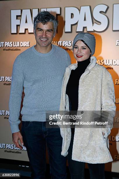 Actor Francois Vincentelli and his wife Alice Dufour attend the 'Faut pas lui dire' Paris Premiere at UGC Cine Cite Bercy on January 2, 2017 in...