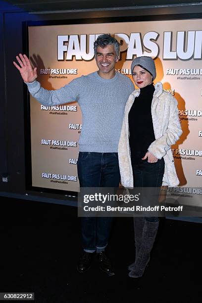 Actor Francois Vincentelli and his wife Alice Dufour attend the 'Faut pas lui dire' Paris Premiere at UGC Cine Cite Bercy on January 2, 2017 in...