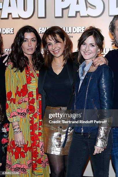 Actresses Jenifer Bartoli, Tania Garbarski and Camille Chamoux attend the 'Faut pas lui dire' Paris Premiere at UGC Cine Cite Bercy on January 2,...